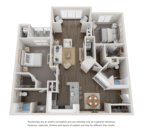 Floor plan for 2 beds, 2 baths, 1260 sqft