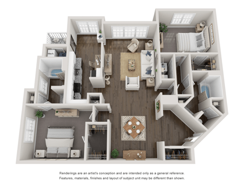 Floor plan for 2 beds, 2 baths, 1289 sqft
