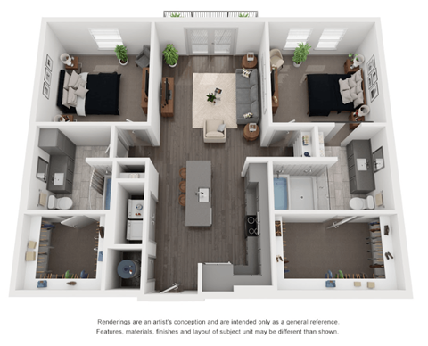 Floor plan for 2 beds, 2 baths, 1150 sqft
