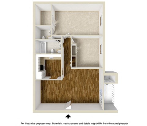 Floor plan for 2 beds, 1.5 baths, 1045 sqft