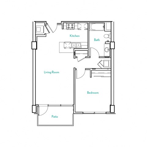Floor plan for 1 bed, 1 bath, 718 sqft