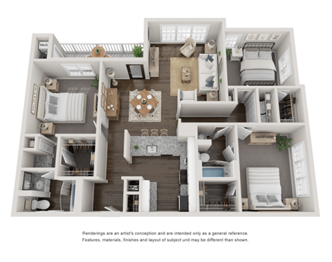 Floor plan for 3 beds, 2 baths, 1372 sqft