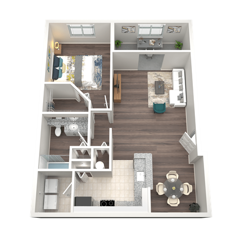 Floor plan for 1 bed, 1 bath, 924 sqft