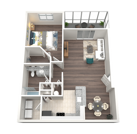Floor plan for 1 bed, 1 bath, 822 sqft