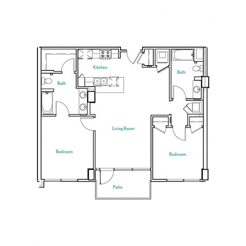 Floor plan for 2 beds, 2 baths, 1089 sqft