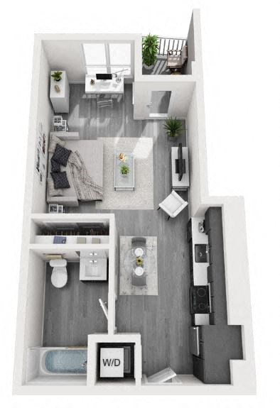 Floor plan for studio, 1 bath, 501 sqft