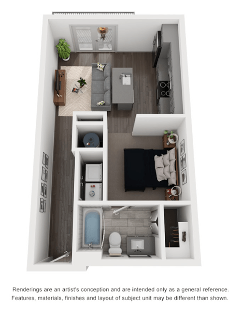 Floor plan for studio, 1 bath, 531 sqft