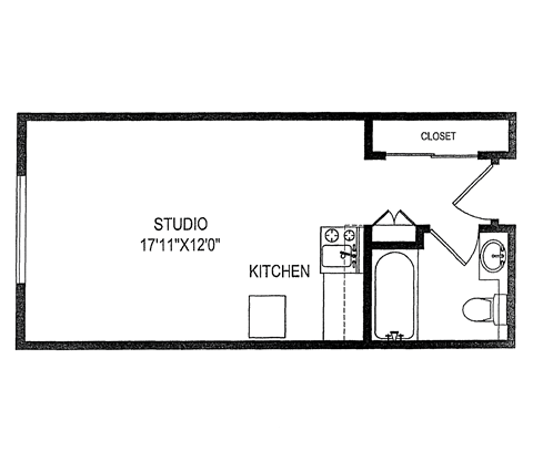 Floor plan for studio, 1 bath, 326 sqft