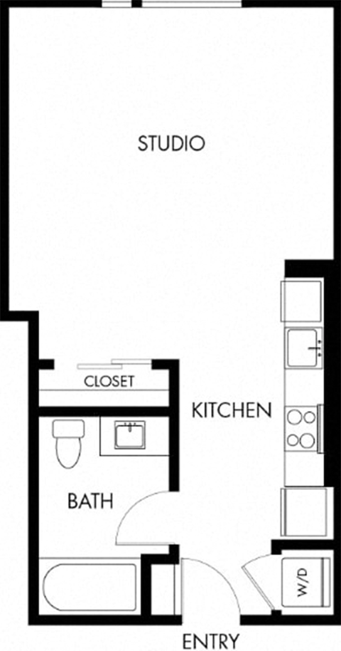 Floor plan for studio, 1 bath, 519 sqft