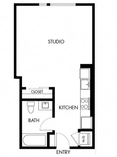Floor plan for studio, 1 bath, 518 sqft