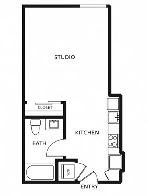 Floor plan for studio, 1 bath, 512 sqft