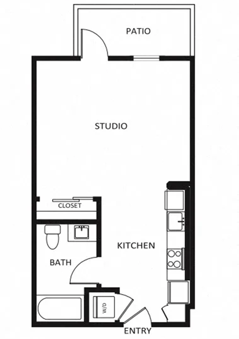 Floor plan for studio, 1 bath, 510 sqft