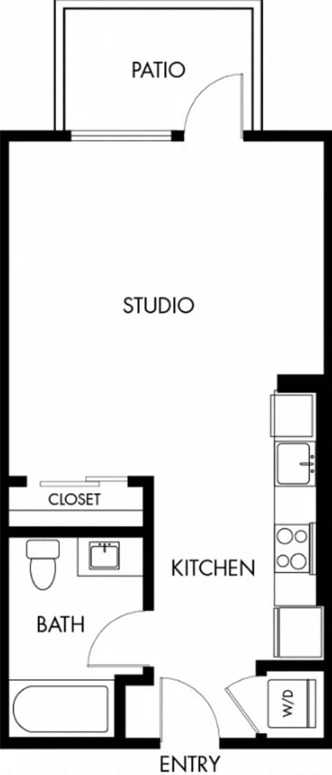 Floor plan for studio, 1 bath, 496 sqft