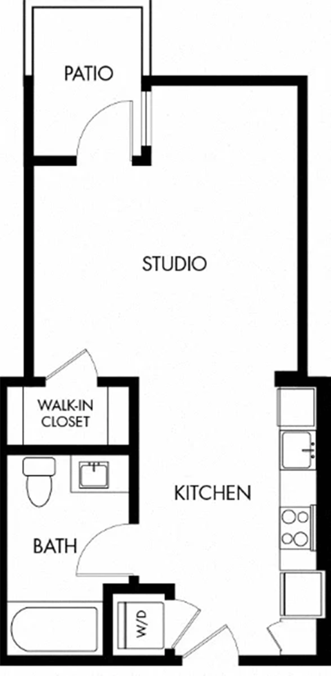 Floor plan for studio, 1 bath, 493 sqft