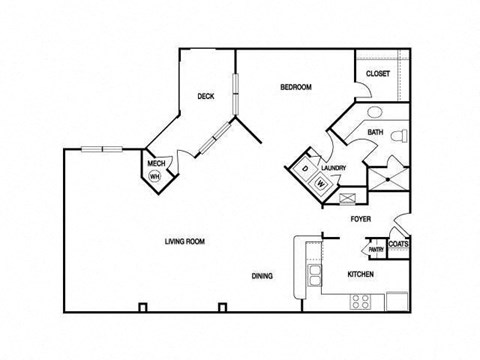 Floor plan for 1 bed, 1 bath, 1042 sqft
