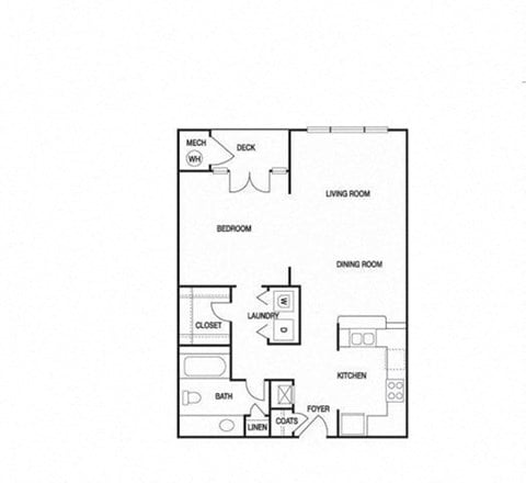Floor plan for studio, 1 bath, 676 sqft