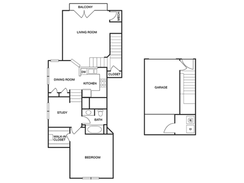 Floor plan for 1 bed, 1 bath, 1095 sqft