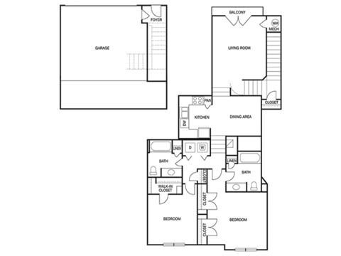Floor plan for 2 beds, 2 baths, 1284 sqft