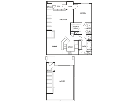 Floor plan for 1 bed, 1 bath, 925 sqft