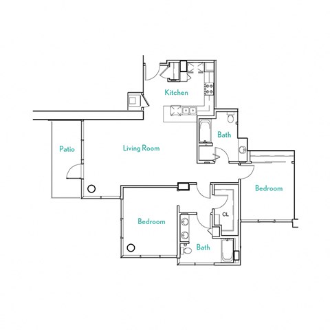 Floor plan for 2 beds, 2 baths, 1245 sqft