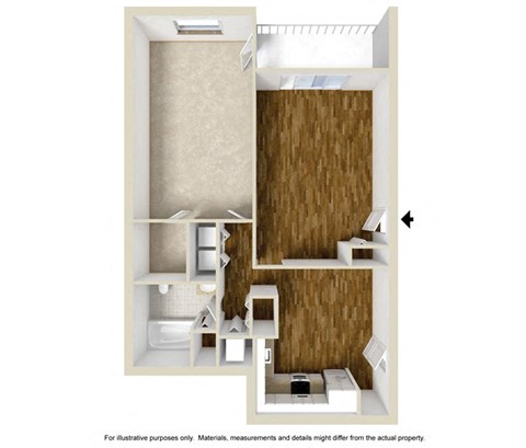 Floor plan for 1 bed, 1 bath, 813 sqft