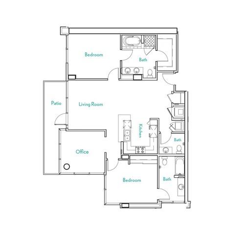Floor plan for 2 beds, 2.5 baths, 1403 sqft