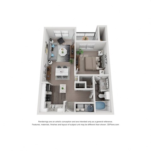 Floor plan for 1 bed, 1 bath, 660 sqft