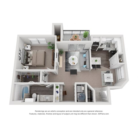 Floor plan for 1 bed, 1 bath, 774 sqft