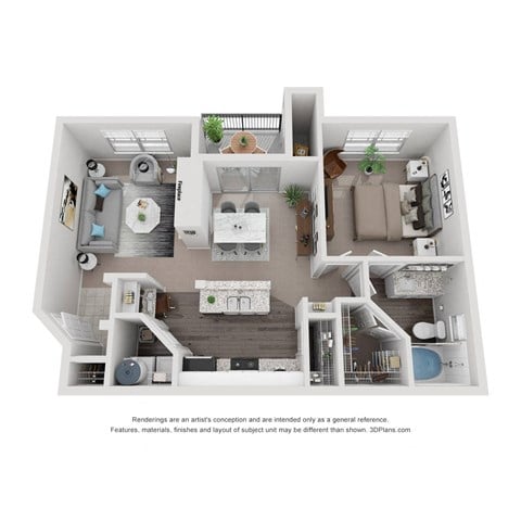 Floor plan for 1 bed, 1 bath, 774 sqft