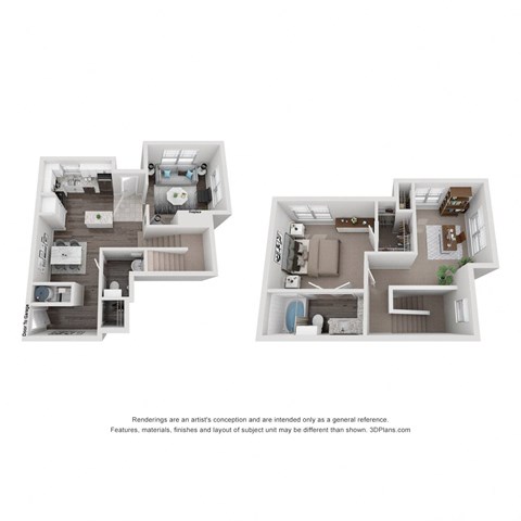 Floor plan for 1 bed, 1.5 baths, 1112 sqft