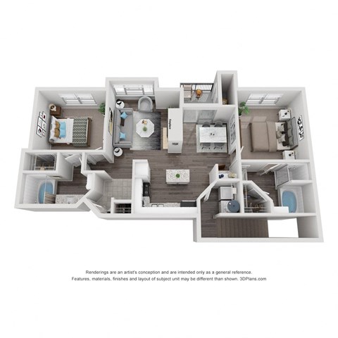 Floor plan for 2 beds, 2 baths, 996 sqft
