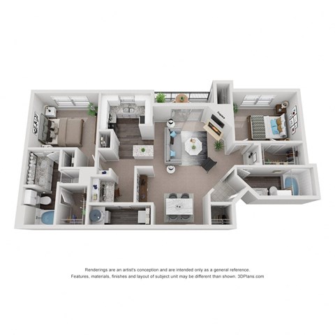 Floor plan for 2 beds, 2 baths, 1185 sqft
