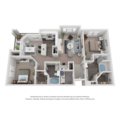 Floor plan for 2 beds, 2 baths, 1185 sqft