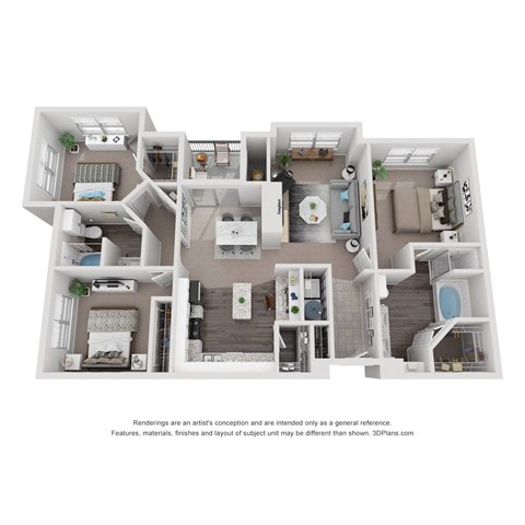 Floor plan for 3 beds, 2 baths, 1315 sqft