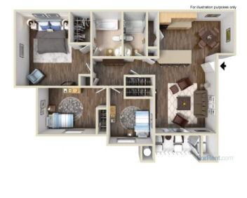 Floor plan for 3 beds, 2 baths, 1320 sqft