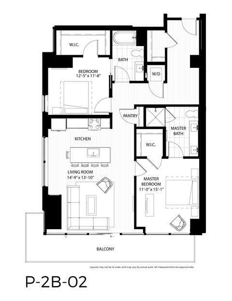 Floor plan for 2 beds, 2 baths, 1338 sqft