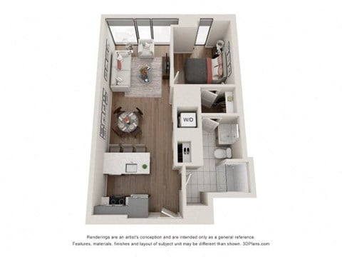 Floor plan for 1 bed, 1 bath, 701 sqft