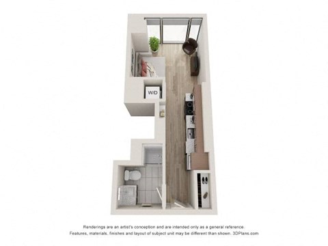 Floor plan for studio, 1 bath, 417 sqft