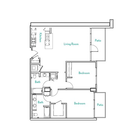 Floor plan for 2 beds, 2 baths, 1168 sqft