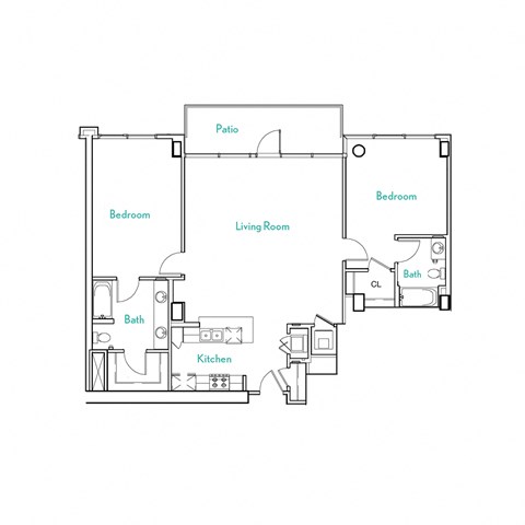 Floor plan for 2 beds, 2 baths, 1367 sqft