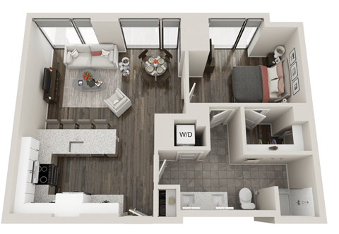 Floor plan for 1 bed, 1 bath, 829 sqft