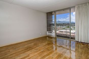 Living room of an apartment with a view of the city
