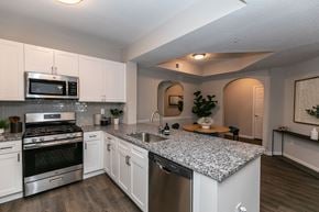 Atlanta apartment for rent - a kitchen with granite counter tops and stainless steel appliances at Willowest in Lindbergh, Atlanta, GA, 30318