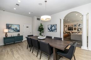 Roswell apartment for rent - a dining room with a wooden table and black chairs at Roswell Village, Georgia, 30075