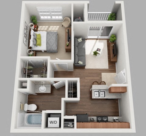 Floor plan for 1 bed, 1 bath, 580 sqft