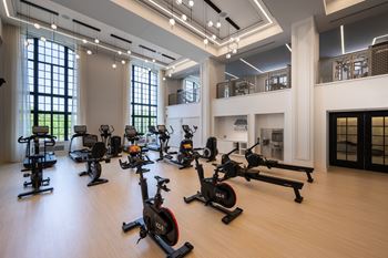 Two-story fitness center with yoga studio