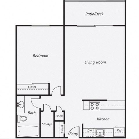 Floor plan for 1 bed, 1 bath, 615 sqft