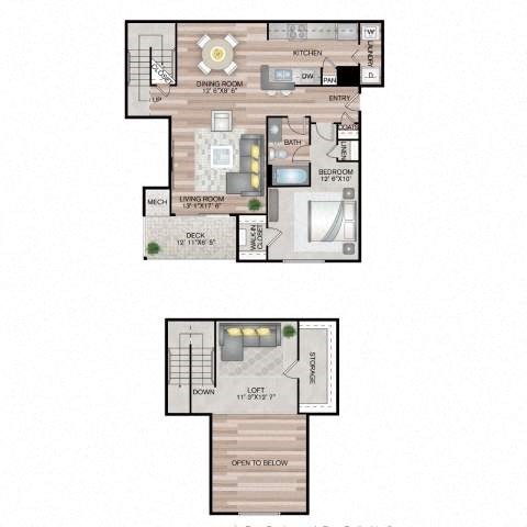 Floor plan for 1 bed, 1 bath, 1242 sqft