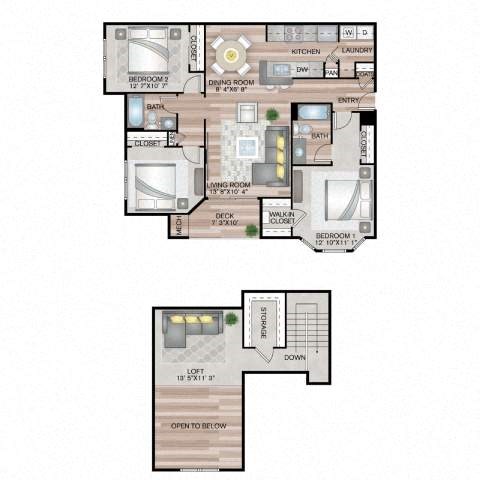 Floor plan for 3 beds, 2 baths, 1606 sqft