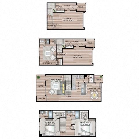 Floor plan for 2 beds, 2.5 baths, 1483 sqft